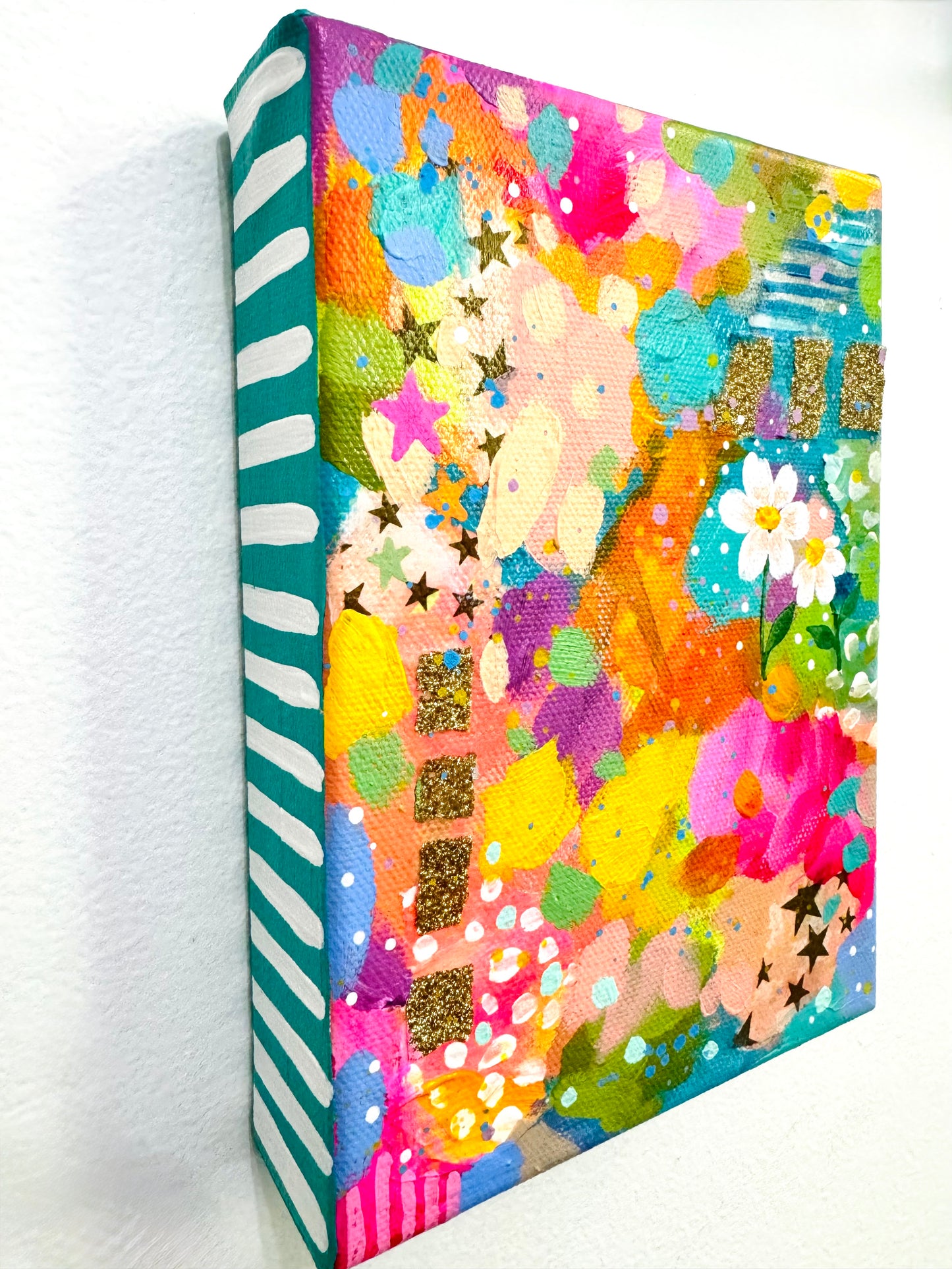 “Layers of Light” Abstract Collage Painting on 5x7 inch canvas
