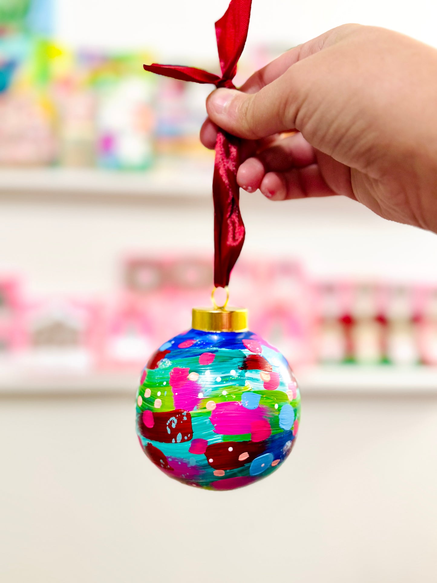 Hand Painted Ceramic Round Ornament Multi-Color Abstract 10