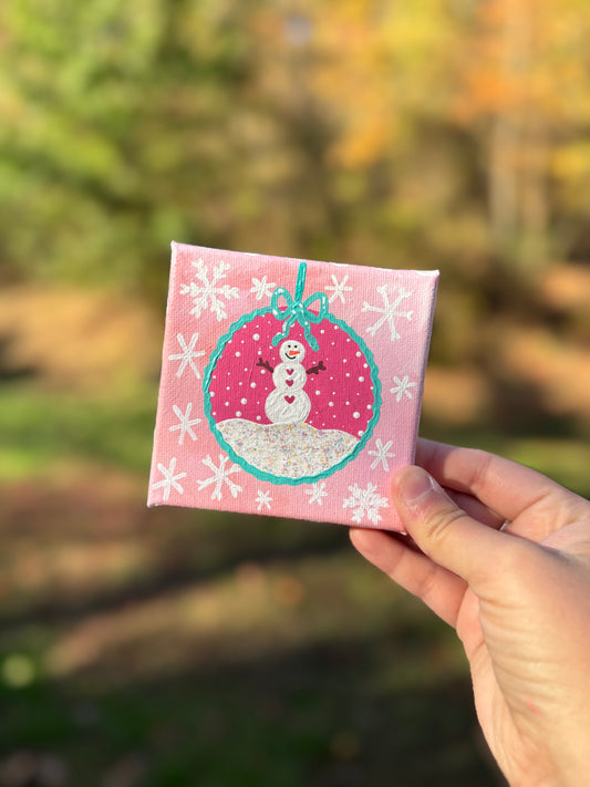 Christmas Snowman Mini Canvas Pink 2