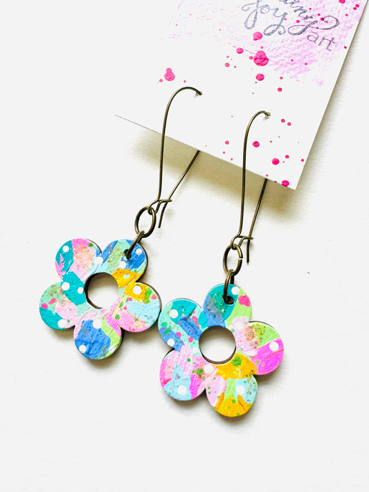 Colorful, Hand Painted 5 Petal Flower Earrings 15