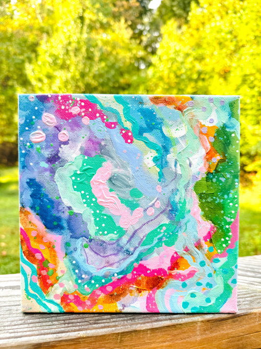 “Shimmers of Hope” Abstract Painting on 8x8 inch canvas