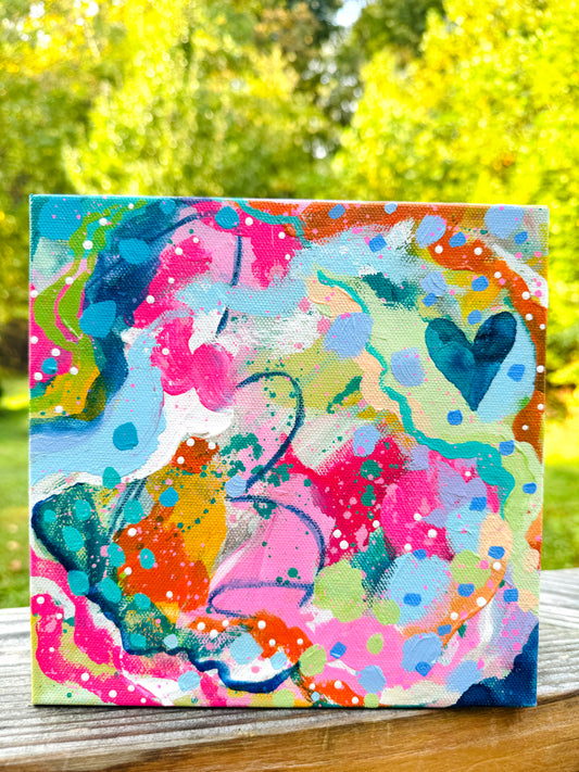 "Let Love Flow” Abstract Painting on 8x8 inch canvas