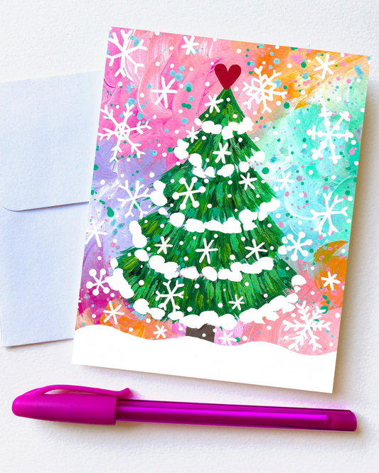 "Pink Rainbow Christmas Tree” Card with Envelope