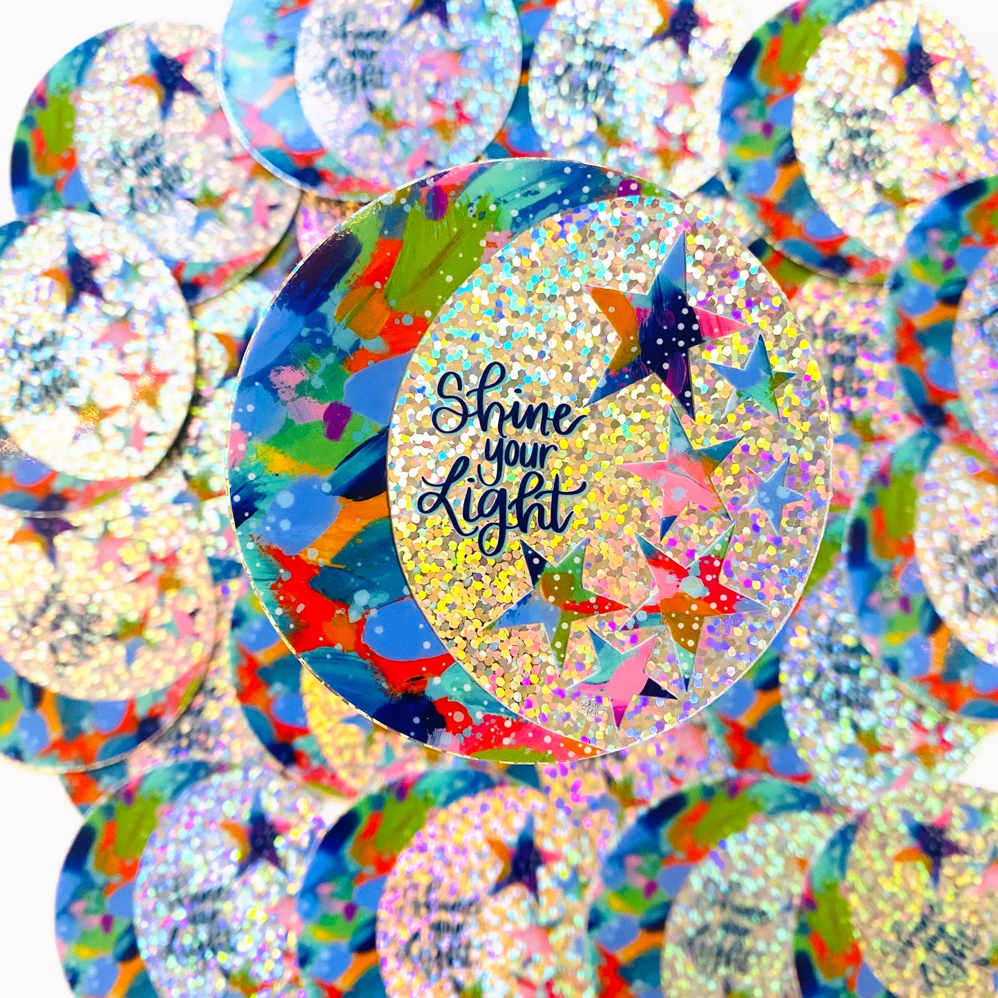 Shine your Light Sparkle Moon and Stars Vinyl Sticker - July Sticker of the Month 2023