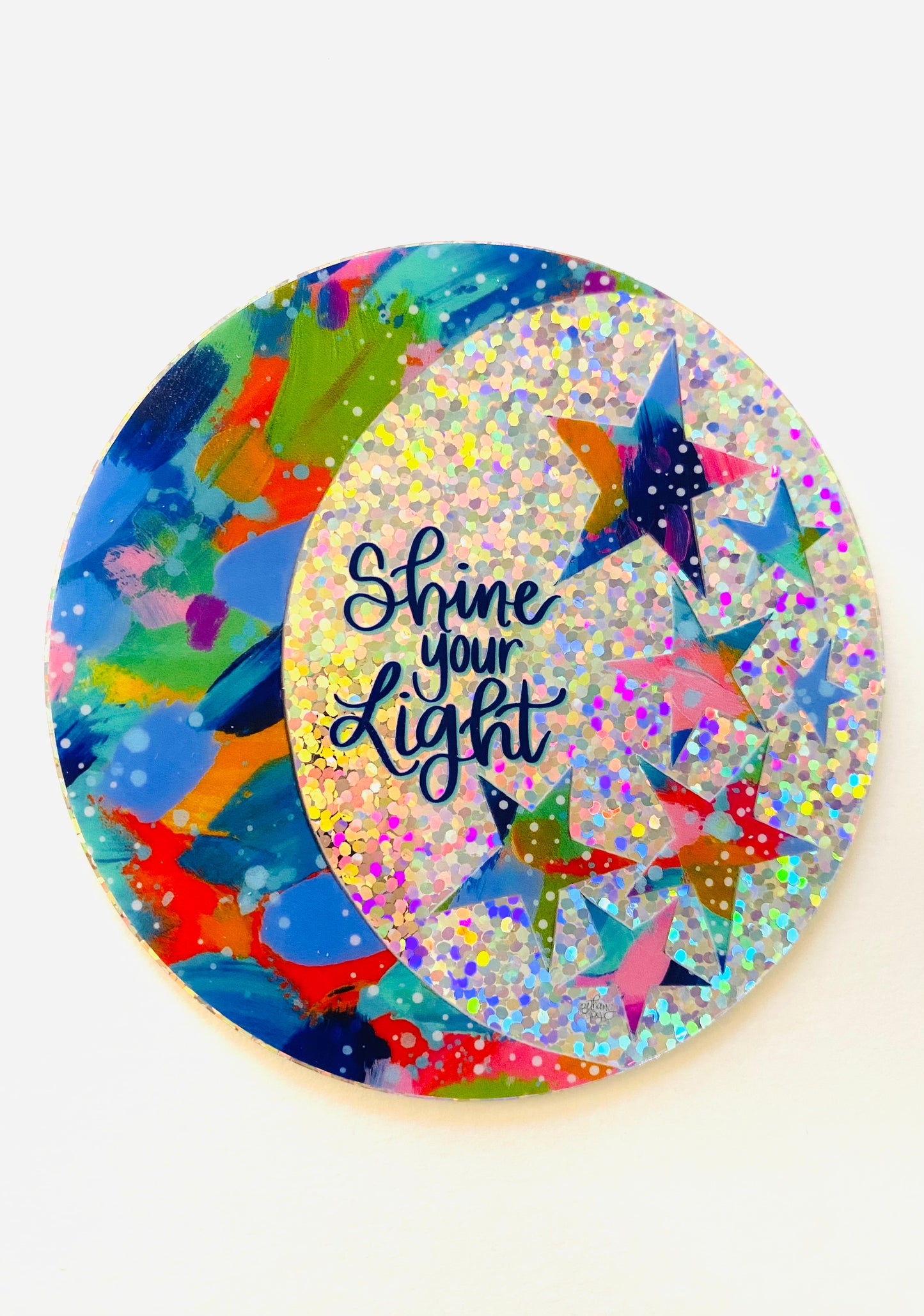 Shine your Light Sparkle Moon and Stars Vinyl Sticker - July Sticker of the Month 2023