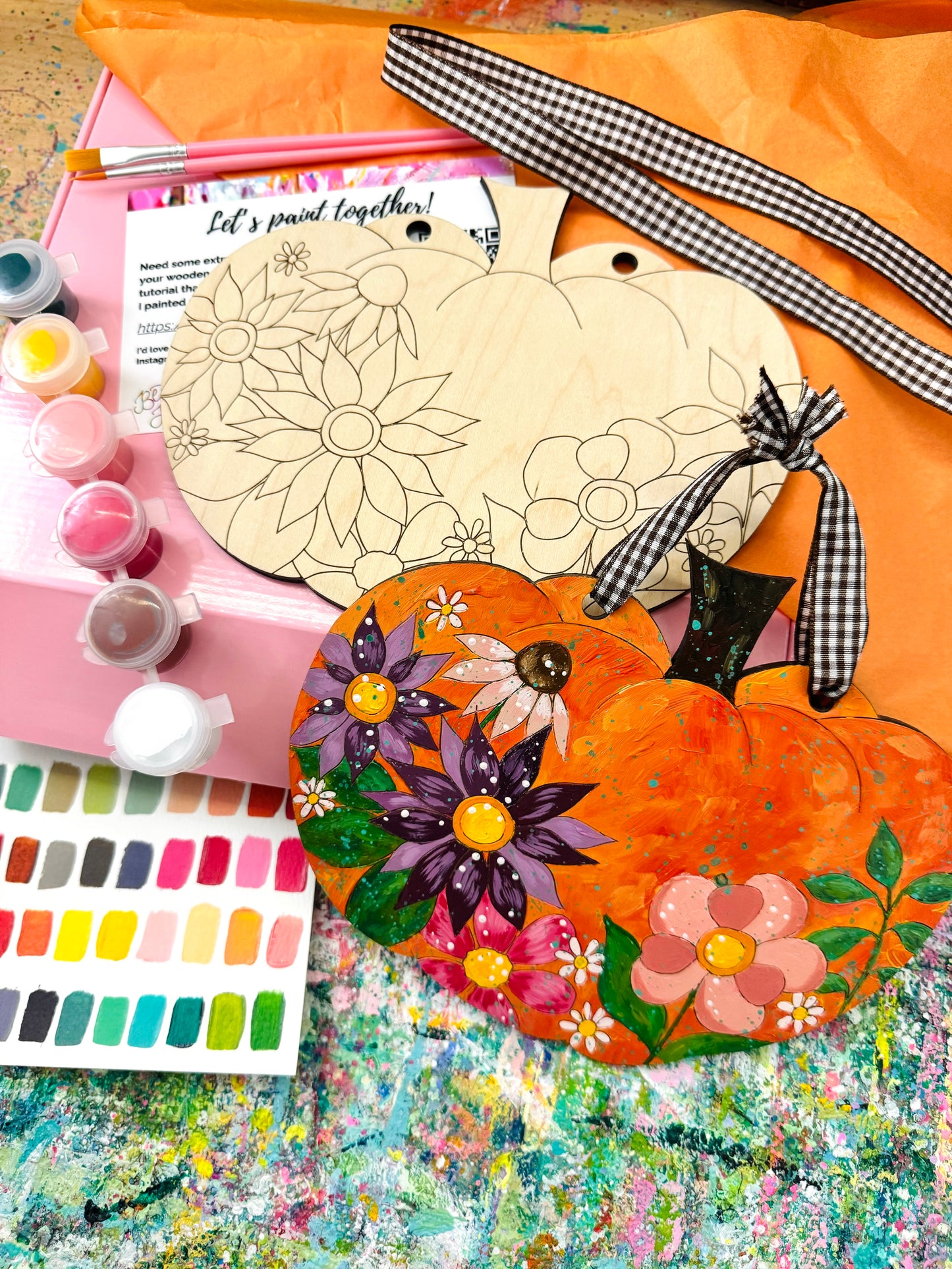 Pumpkin Floral Art KIT and Video TUTORIAL - Paint Your Own!