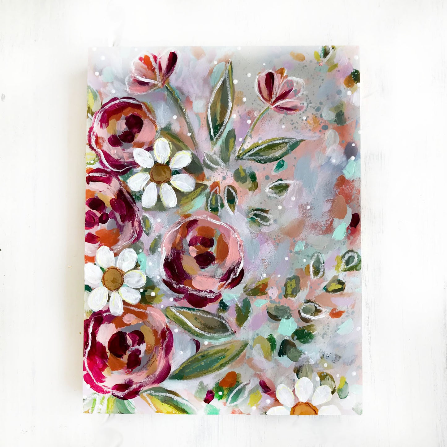 New Spring Floral Mixed Media Painting on 9x12 inch wood panel - Bethany Joy Art