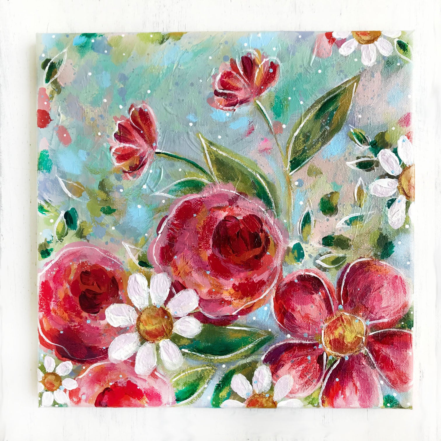 New Spring Floral Mixed Media Painting on 10x10 inch canvas - Bethany Joy Art