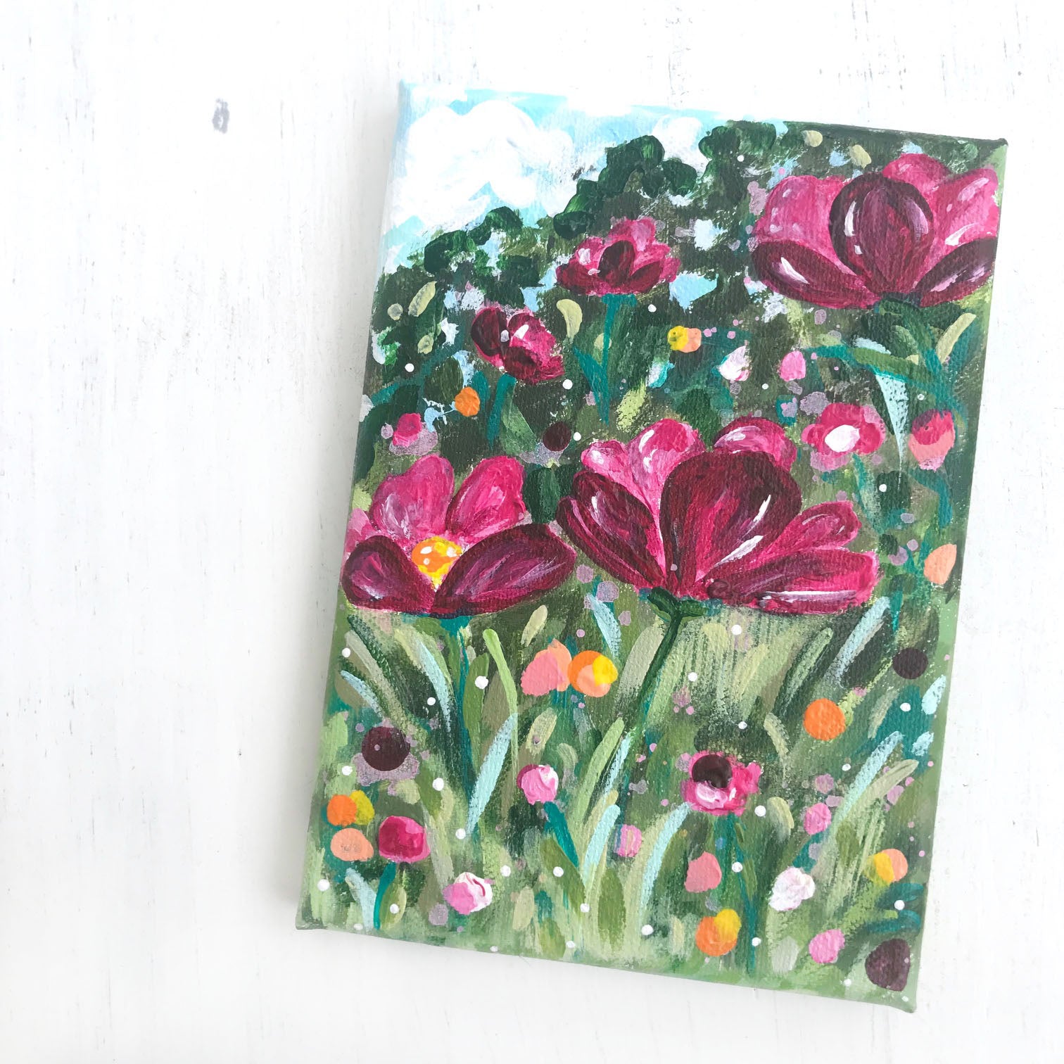 "Wildflower Garden 1" 5x7 inch Original Floral Painting on Canvas - Bethany Joy Art