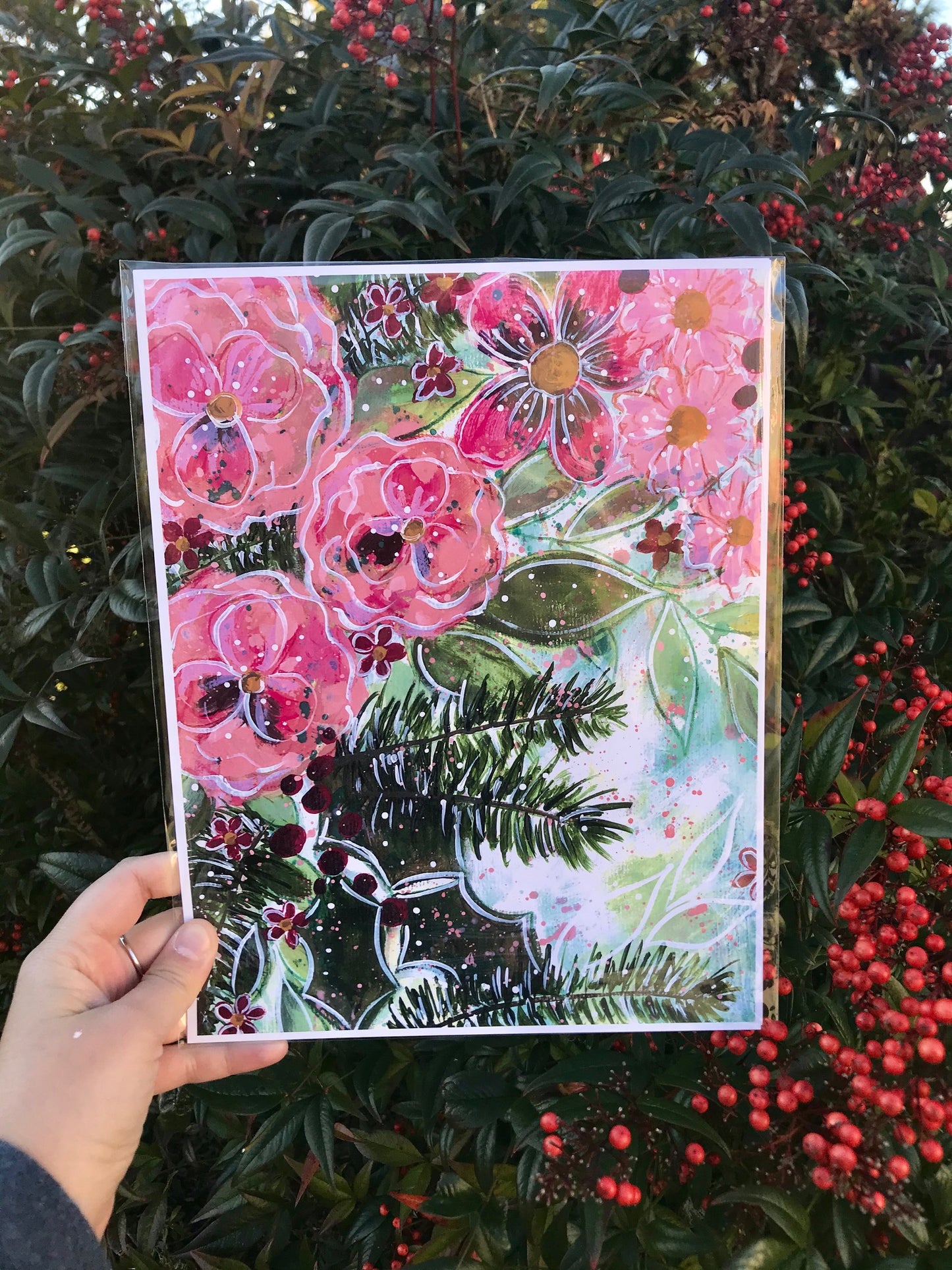 "Christmas Floral" 8.5x11 inch Art Print Holiday Home Decor - Bethany Joy Art
