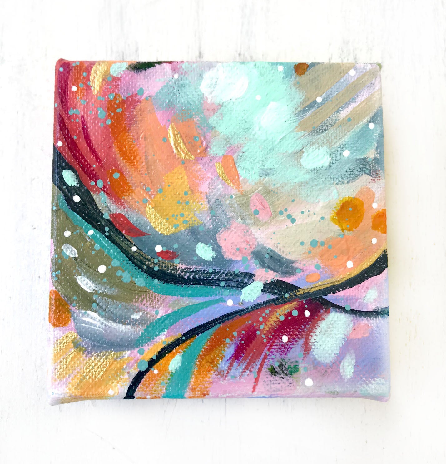 Abstract Original Painting "Live by the Light" 4x4 inch Gallery Wrapped Canvas - Bethany Joy Art