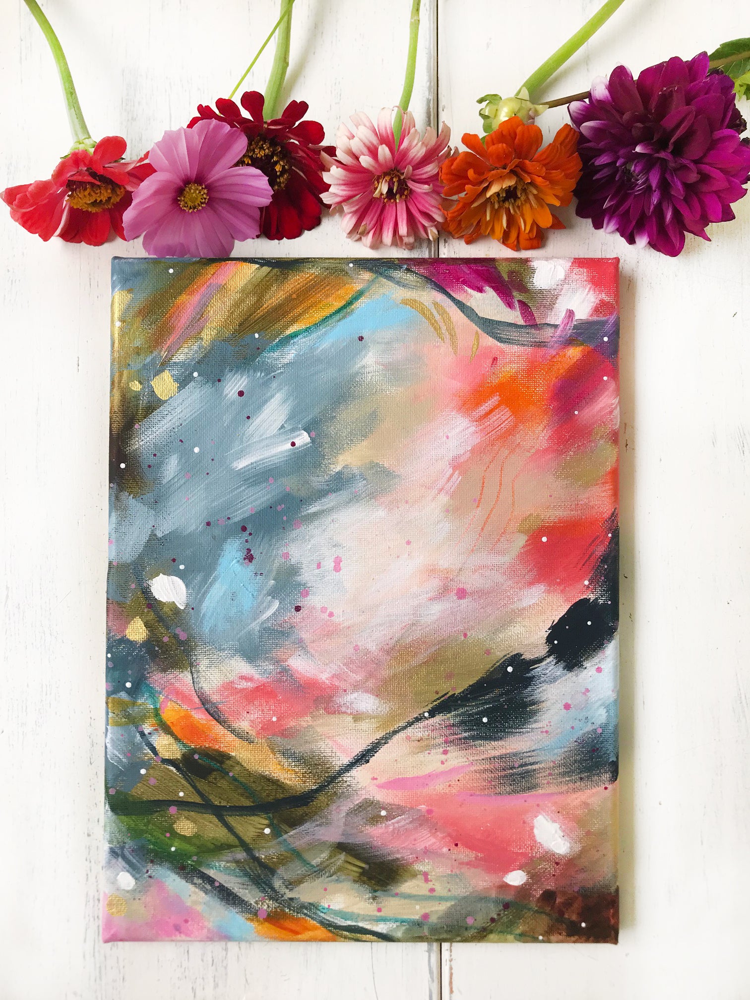 Abstract Original Painting "Golden Hour" 9x12 inch Canvas - Bethany Joy Art