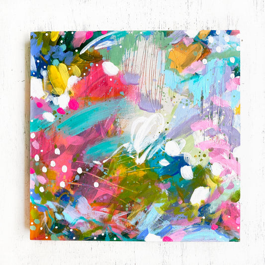 "May Your Home Know Joy" Abstract Original Painting on 8x8 inch Wood Panel - Bethany Joy Art