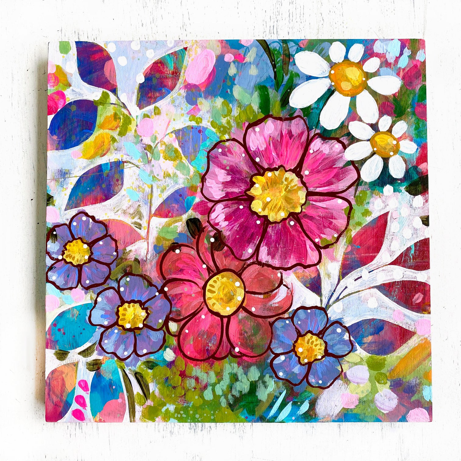 "A Joy-Filled Home" Floral Original Painting on 8x8 inch Wood Panel - Bethany Joy Art
