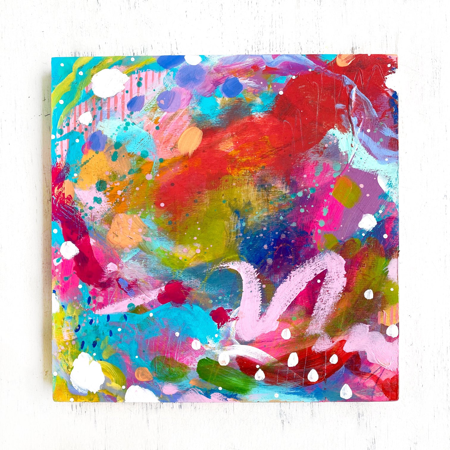"A Love-Filled Home" Abstract Original Painting on 8x8 inch Wood Panel