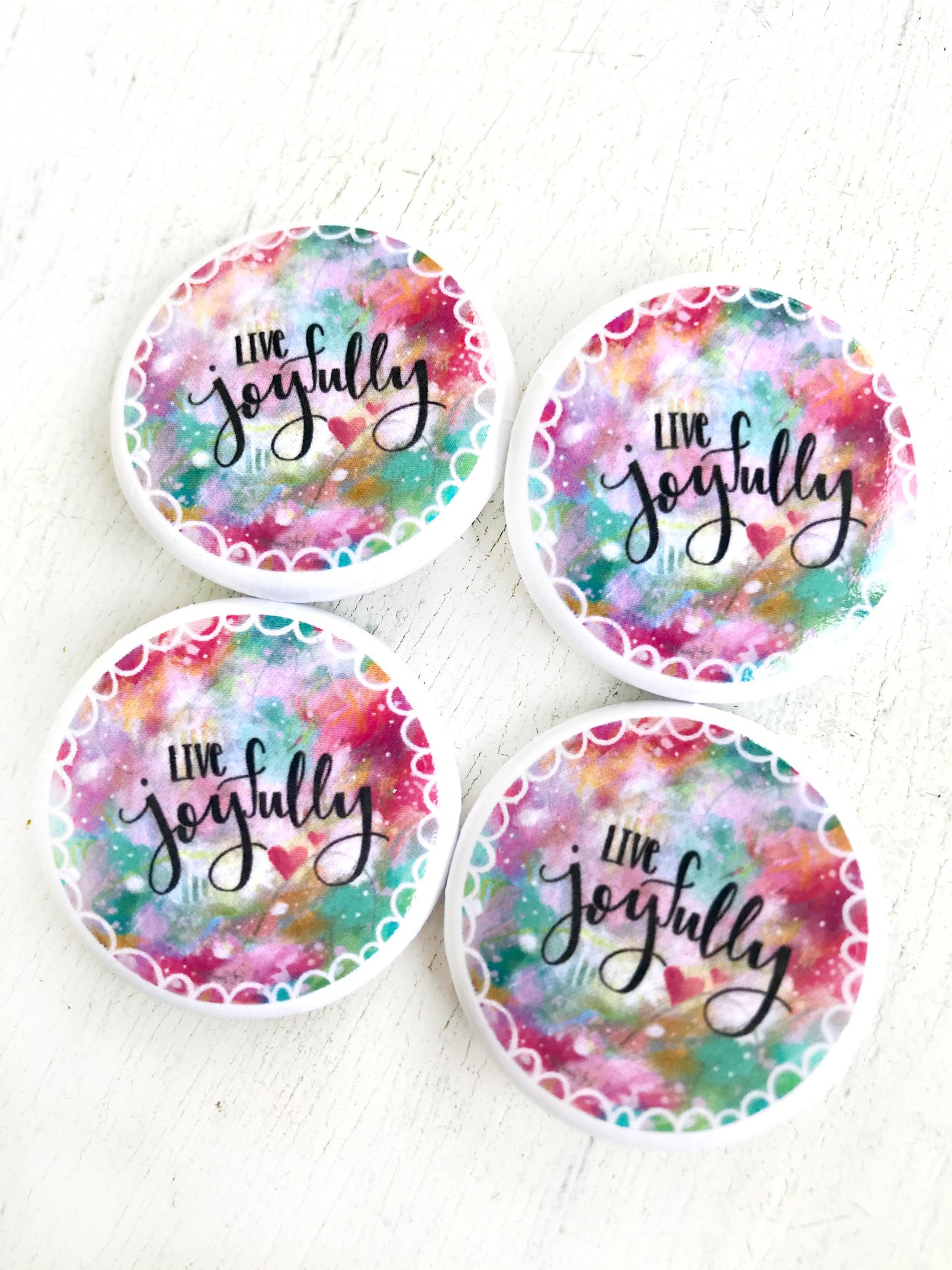 Live Joyfully Buttons/Pins Pack of 2 or 4 - Bethany Joy Art