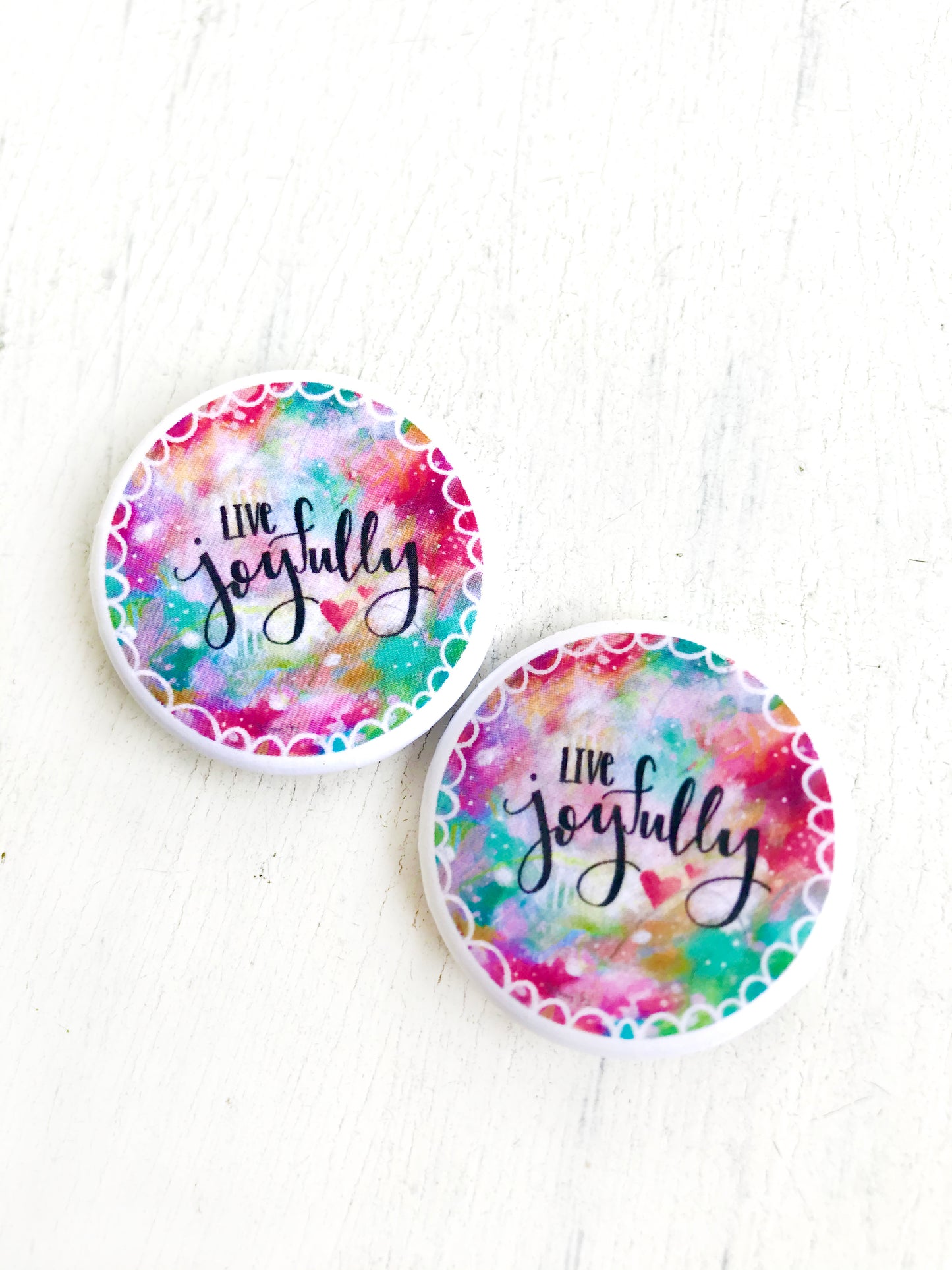 Live Joyfully Buttons/Pins Pack of 2 or 4 - Bethany Joy Art