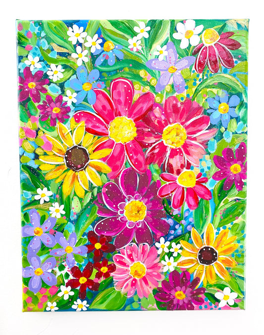 "Garden Rainbow" 14x18 inch original floral painting on canvas