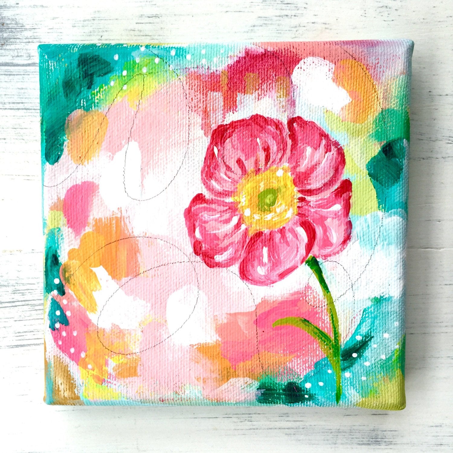 Vibrant Pink Flower Original Painting on 5x5 inch Canvas - Bethany Joy Art