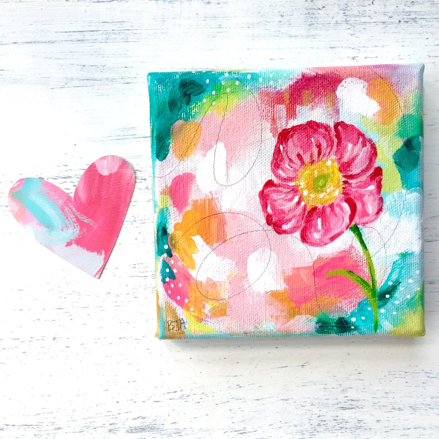 Vibrant Pink Flower Original Painting on 5x5 inch Canvas - Bethany Joy Art