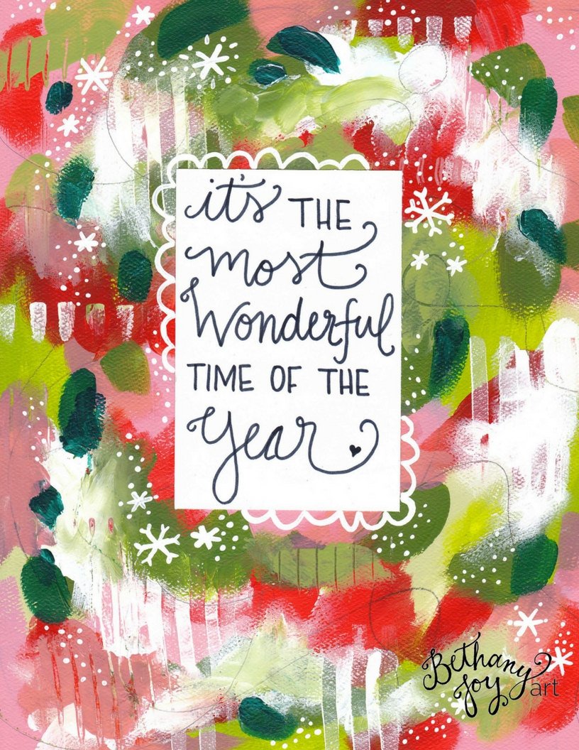 Christmas Art Print: "Most Wonderful Time of the Year" 8.5x11 inch Art Print / Christmas Wall Decor / Christmas Art / Christmas Gift - Bethany Joy Art