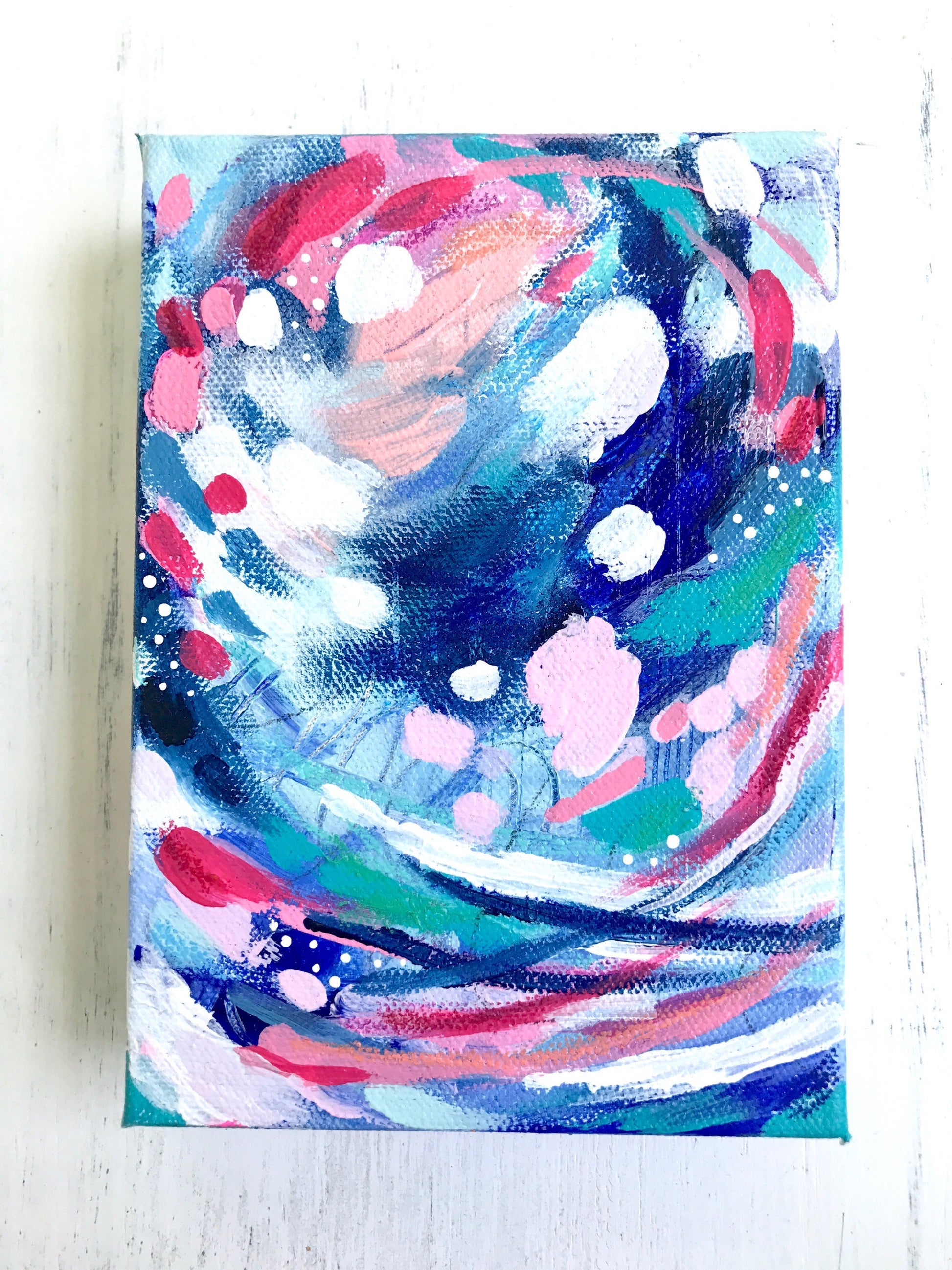 Abstract "Summer Blues" original painting on 5x7 inch canvas / "It Had to be Blue" / Vibrant Home Decor / Modern Decor / Blue Inspired Art - Bethany Joy Art