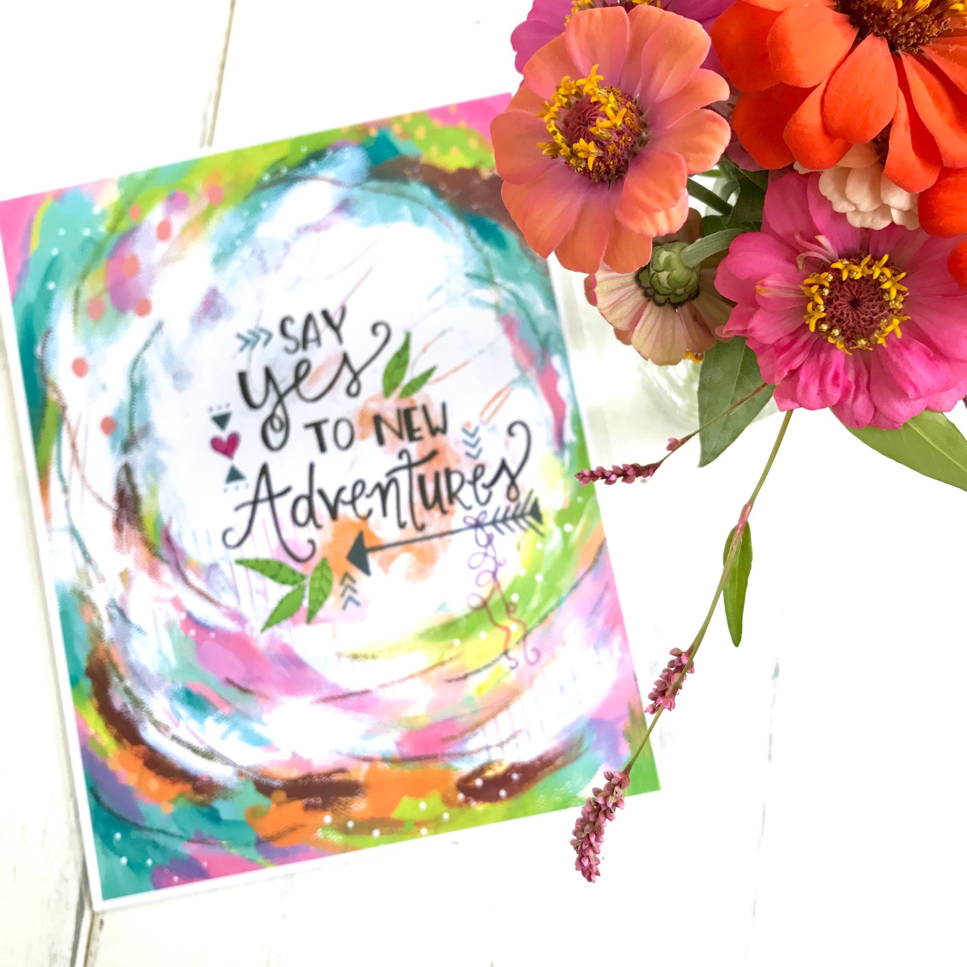 Inspirational Art Print "Yes to New Adventures" 8.5 x 11 inch art print - Bethany Joy Art