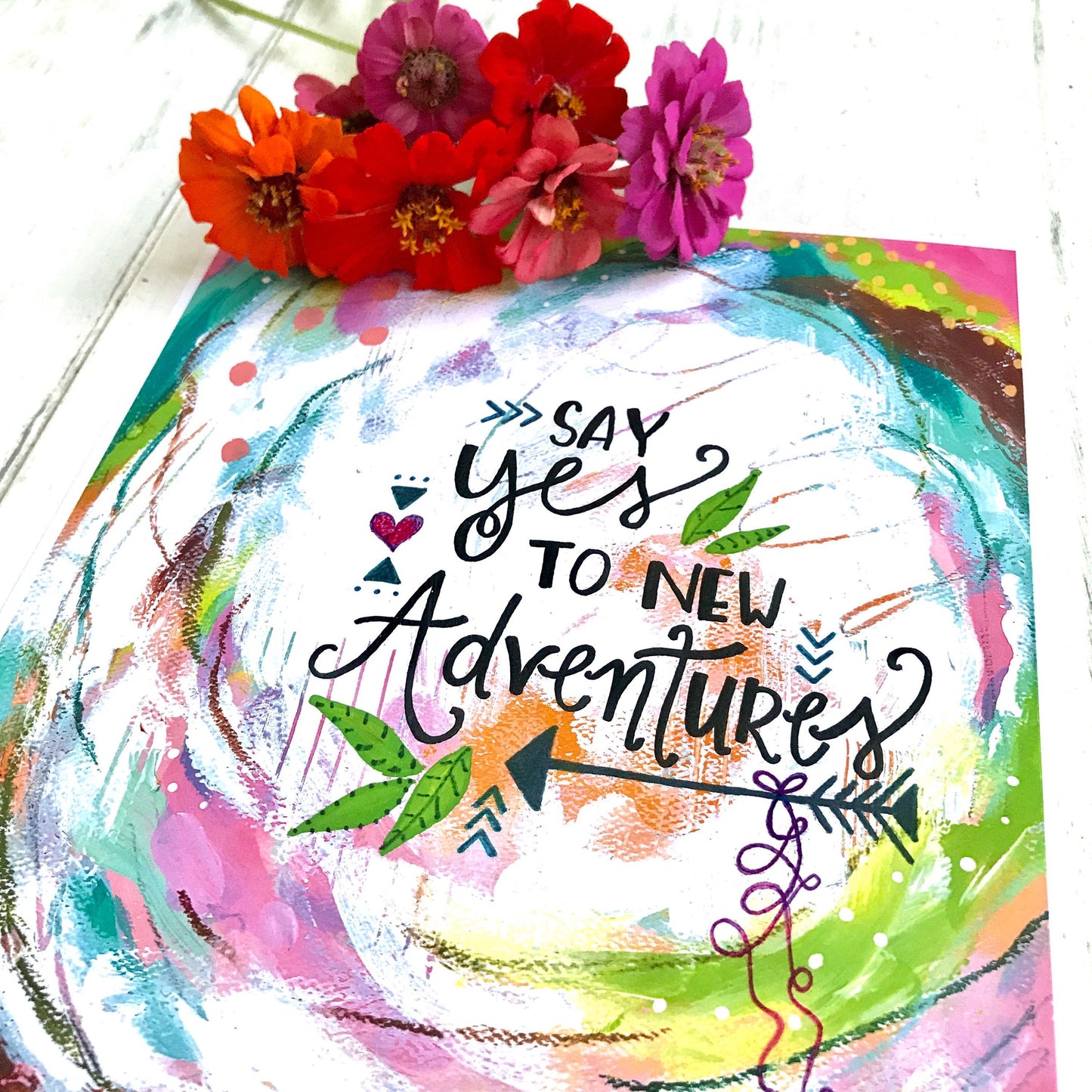Inspirational Art Print "Yes to New Adventures" 8.5 x 11 inch art print - Bethany Joy Art