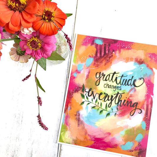 Inspirational Art Print: "Gratitude Changes Everything" 8.5x11 inch Art Print - Bethany Joy Art