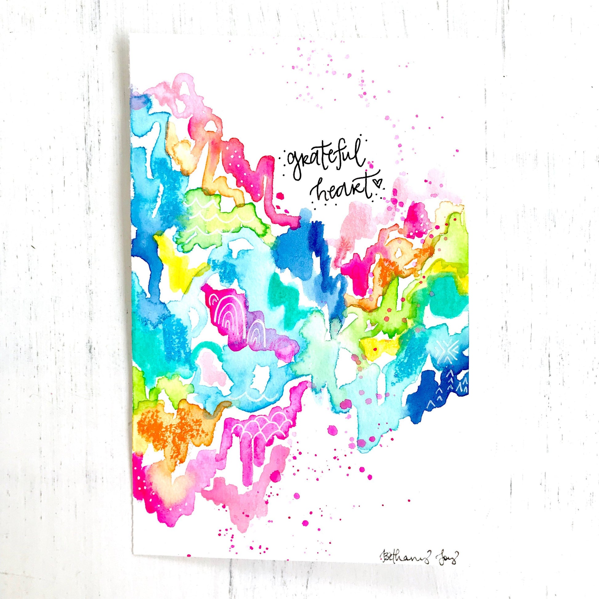 Mixed media original painting "grateful heart" on 6x9 inch watercolor paper with white mat to fit 8x10 inch frame / travel inspired painting - Bethany Joy Art