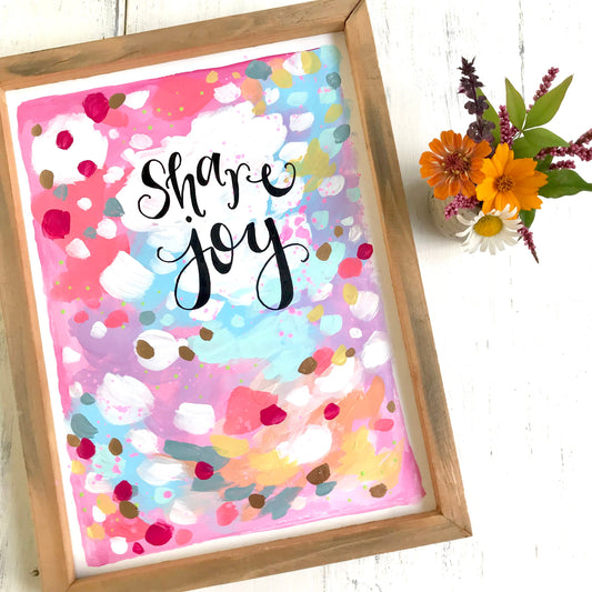 Framed Original Painting on Wood "Share Joy" with Gold Accents 9x12 inches / Colorful and Inspirational Abstract Art / Art for the Home - Bethany Joy Art