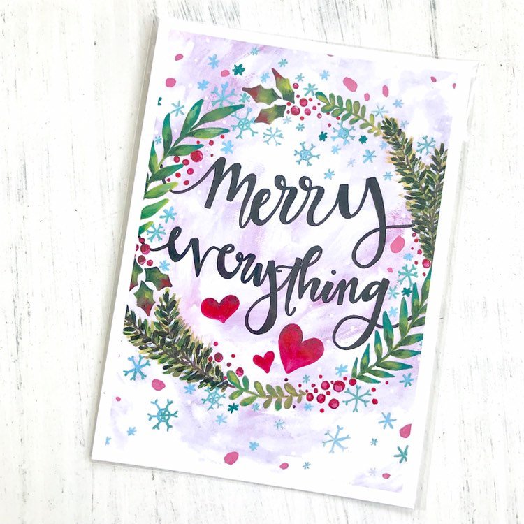 Christmas Art Print: "Merry Everything" 5x7 or 8.5x11 inch Art Print / Christmas Wall Decor / Holiday Art / Christmas Gift / Painted Wreath - Bethany Joy Art