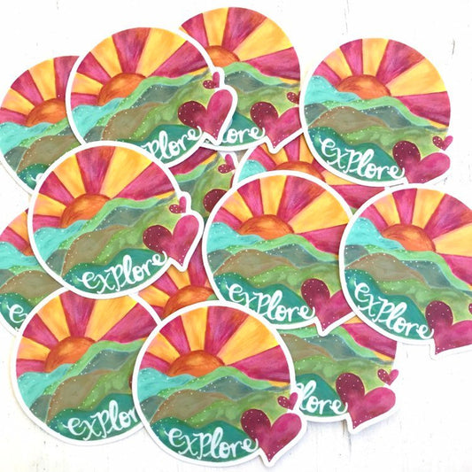 Explore Sticker / Mountains Sticker / Water Bottle Sticker / Bumper Sticker / Laptop Sticker / Adventure Art - Bethany Joy Art