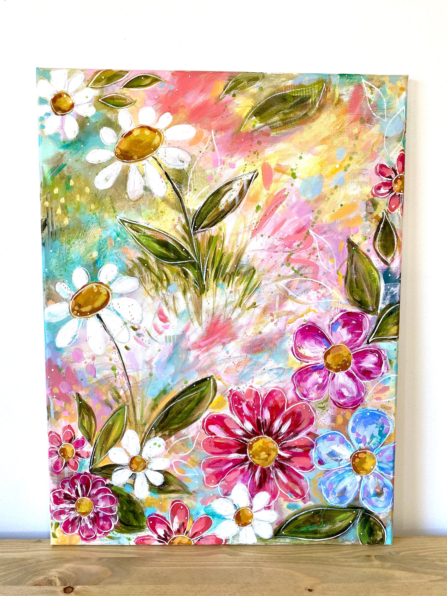 "Consider How the Wildflowers Grow 2" Floral Original Painting on 24x20 inch canvas - Bethany Joy Art