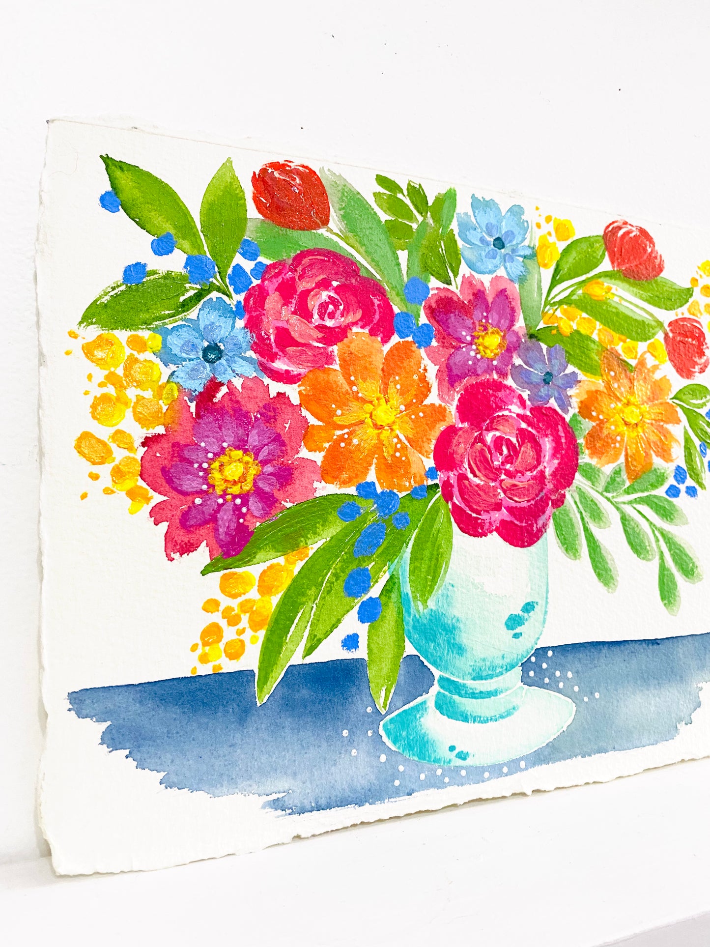Full Bloom Floral Original Painting on Deckled Edge Watercolor Paper