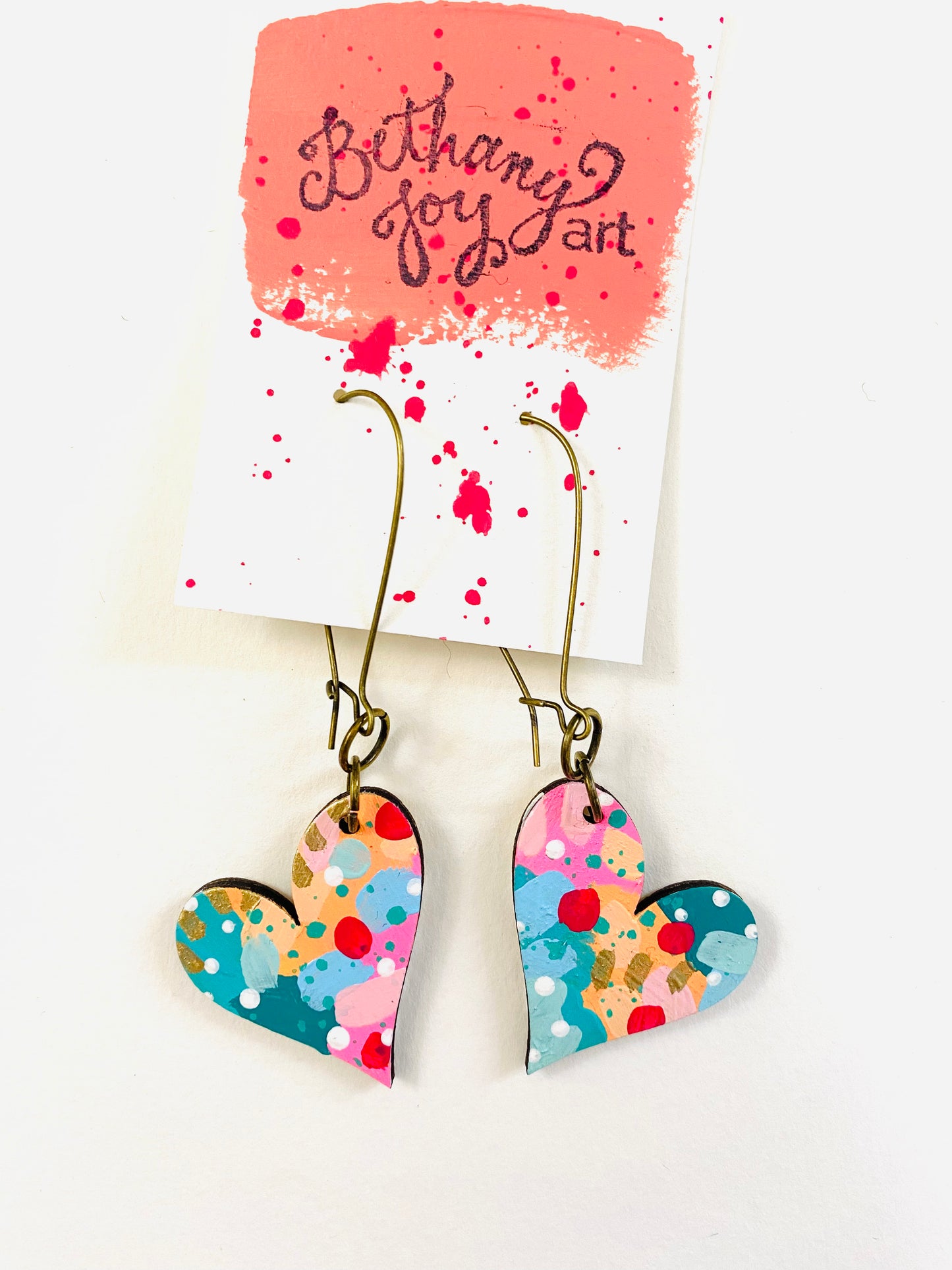 Colorful, Hand Painted, Heart Shaped Earrings 142