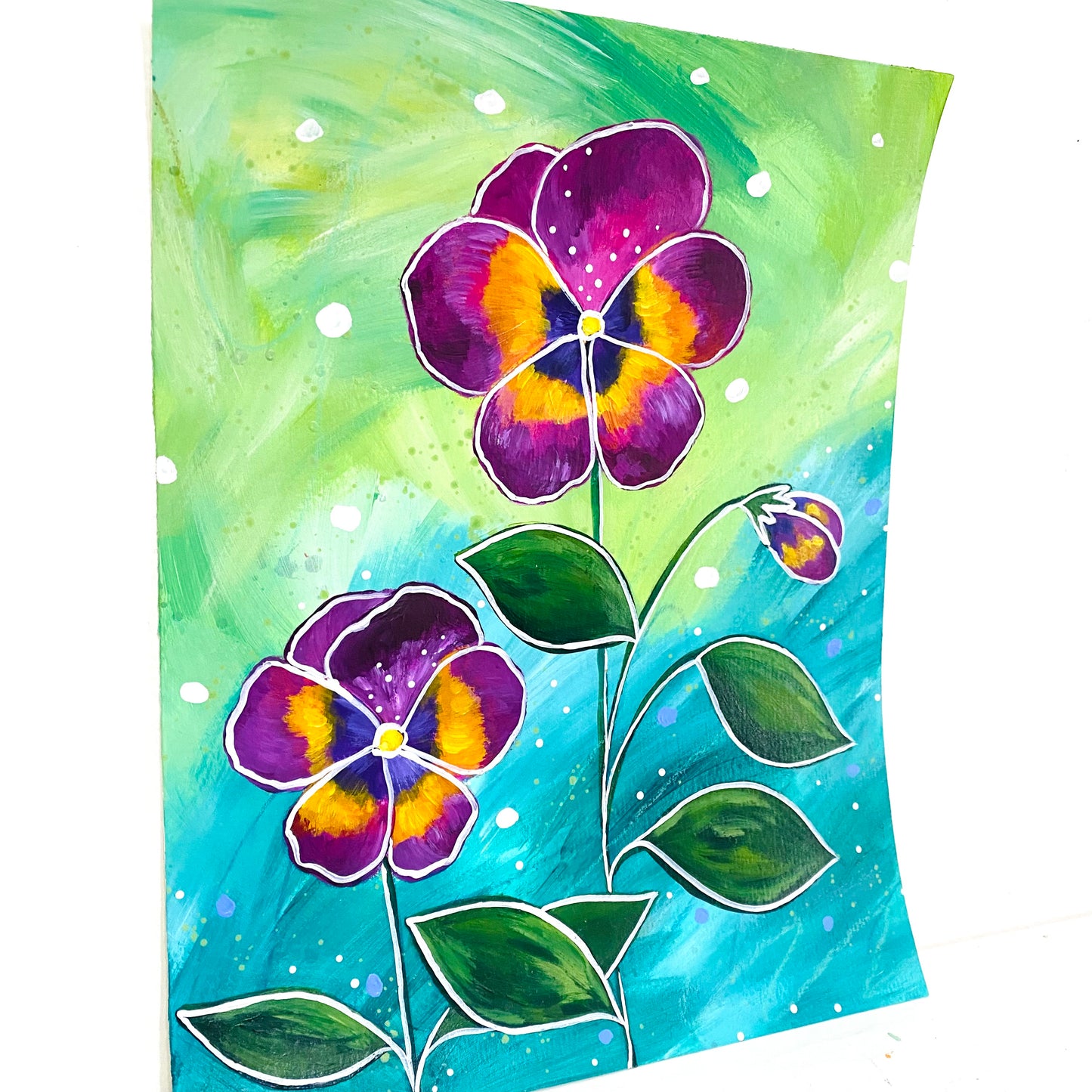 February Flowers Day 15 Pansy 8.5x11 inch original painting