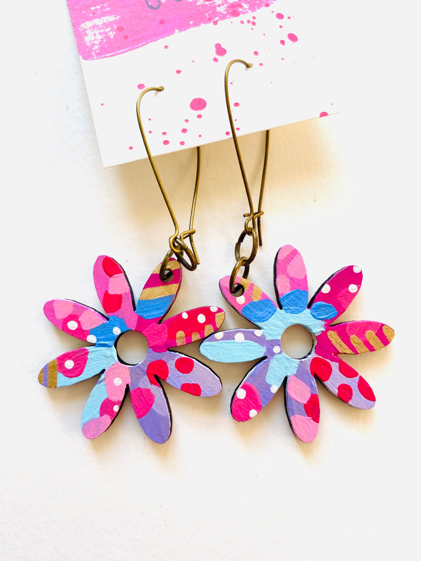 Colorful, Hand Painted Flower Earrings 30