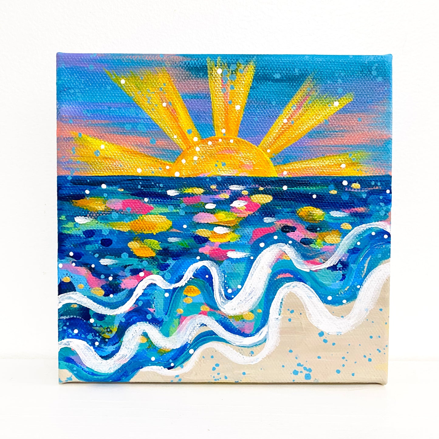 "Paradise" 6x6 inch Original Coastal Inspired Painting on Canvas with painted sides