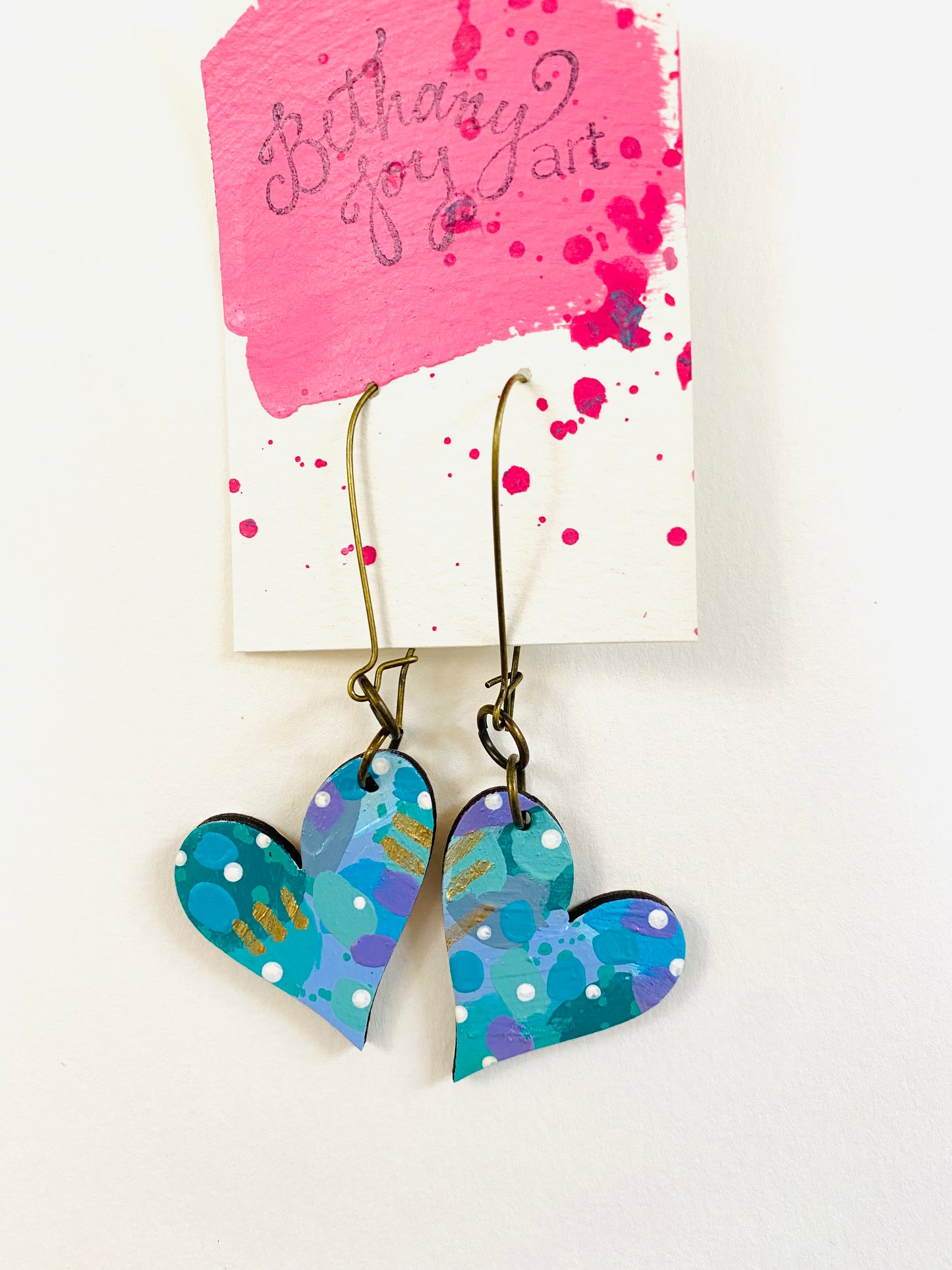 Colorful, Hand Painted, Heart Shaped Earrings 183