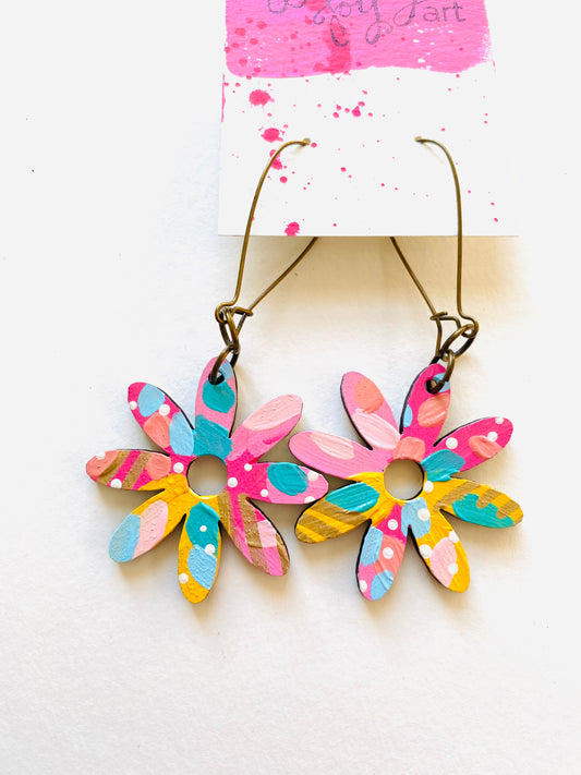 Colorful, Hand Painted Flower Earrings 42