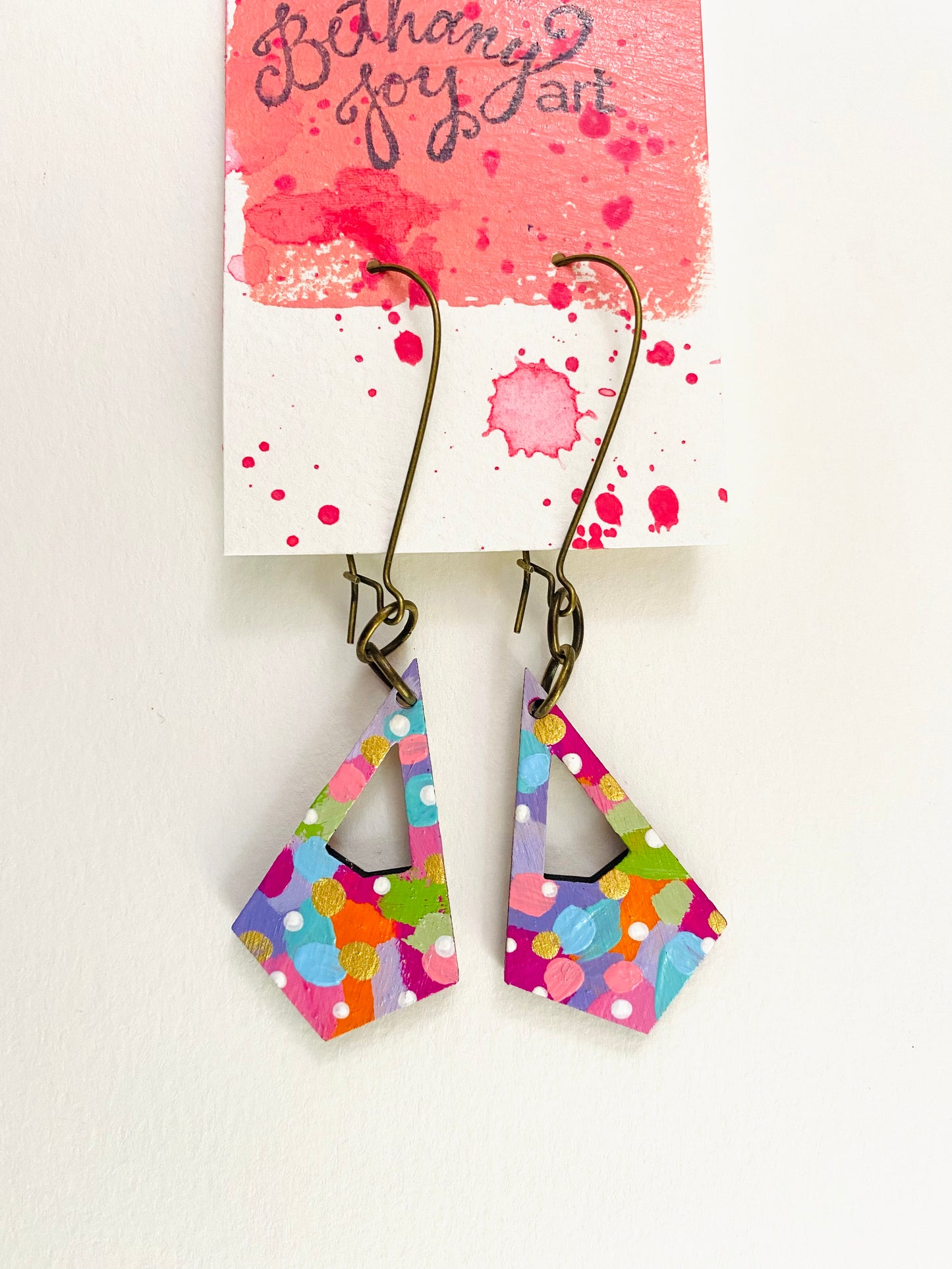 Colorful, Hand Painted, Geometric Shaped Earrings 3