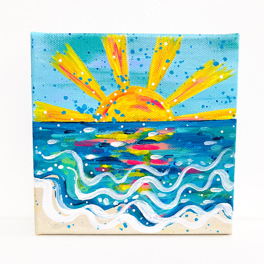 "Seas the Day" 6x6 inch Original Coastal Inspired Painting on Canvas with painted sides