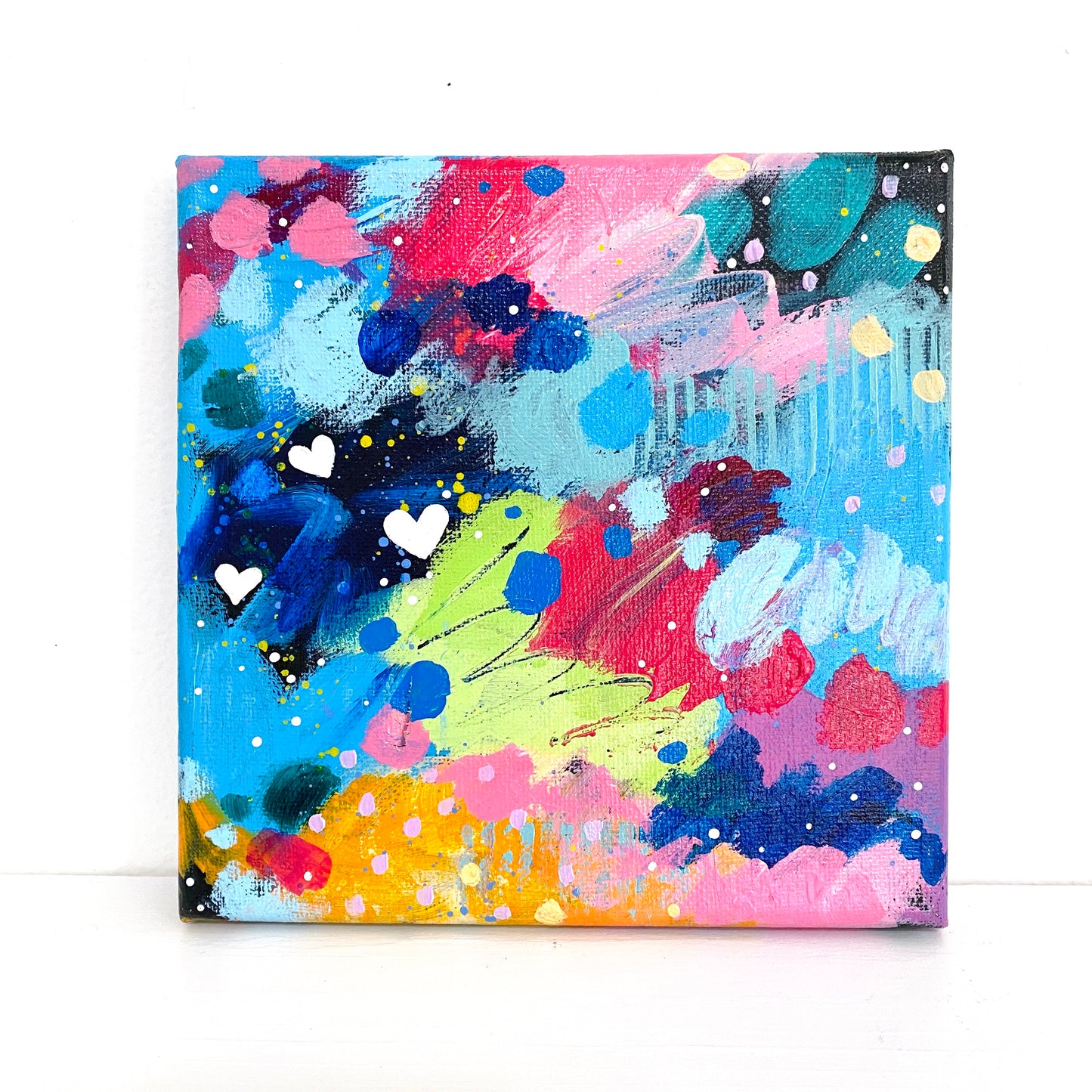 Little Hearts #5 6x6 inch abstract original canvas