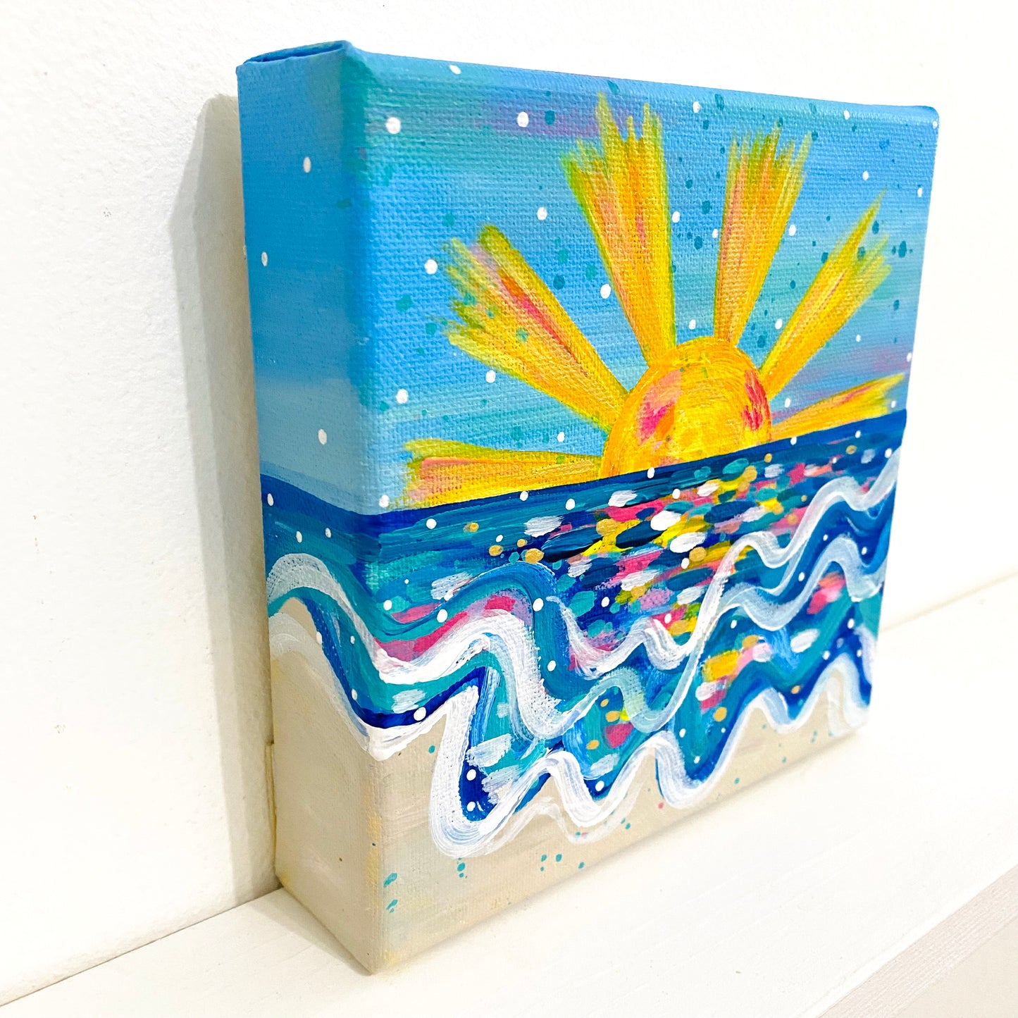 "Beach Bliss" 6x6 inch Original Coastal Inspired Painting on Canvas with painted sides