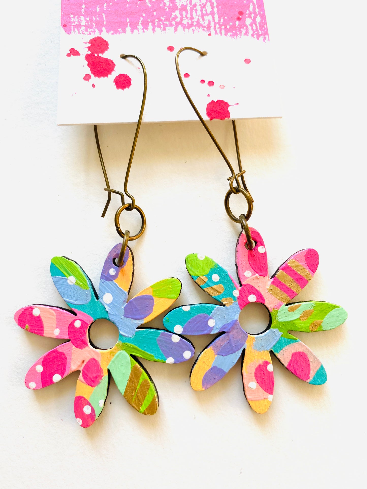 Colorful, Hand Painted Flower Earrings 31