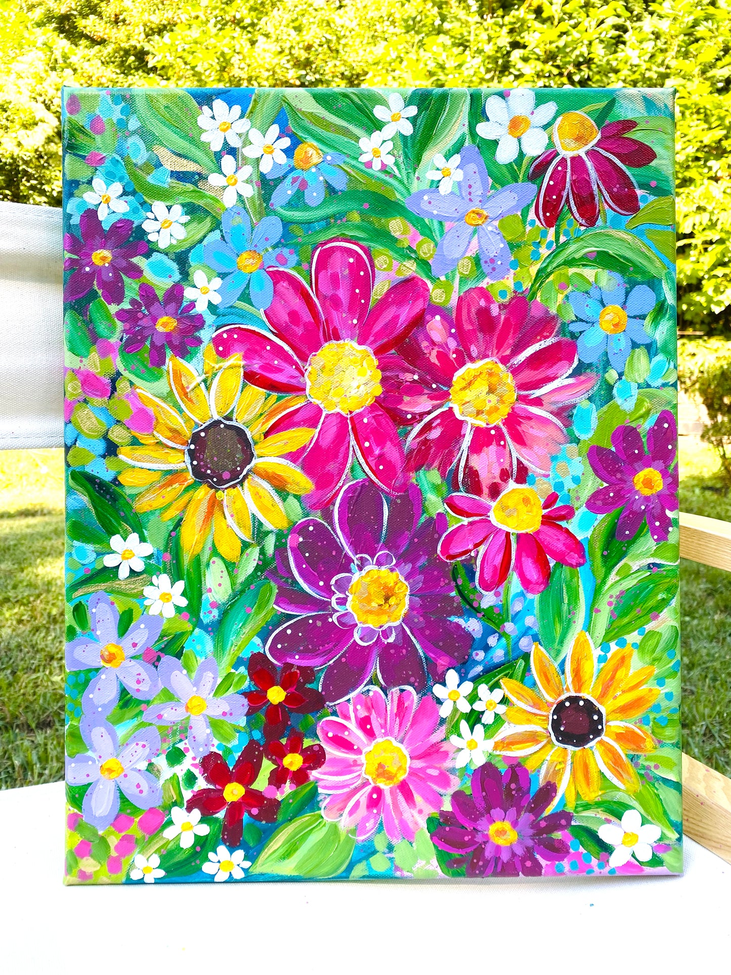 "Garden Rainbow" 14x18 inch original floral painting on canvas