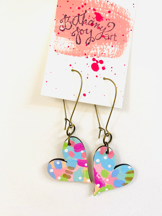 Colorful, Hand Painted, Heart Shaped Earrings 170