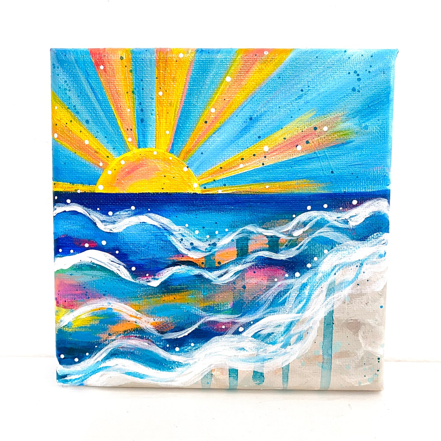 "Sea You Soon" 6x6 inch Original Coastal Inspired Painting on Canvas with painted sides