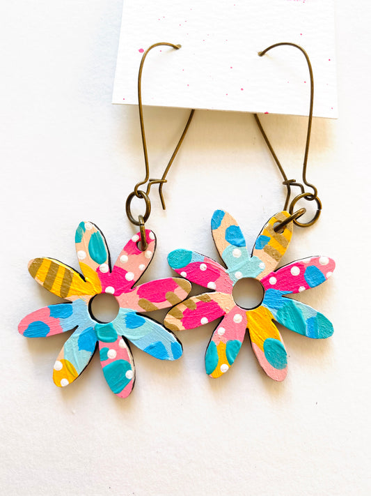 Colorful, Hand Painted Flower Earrings 20